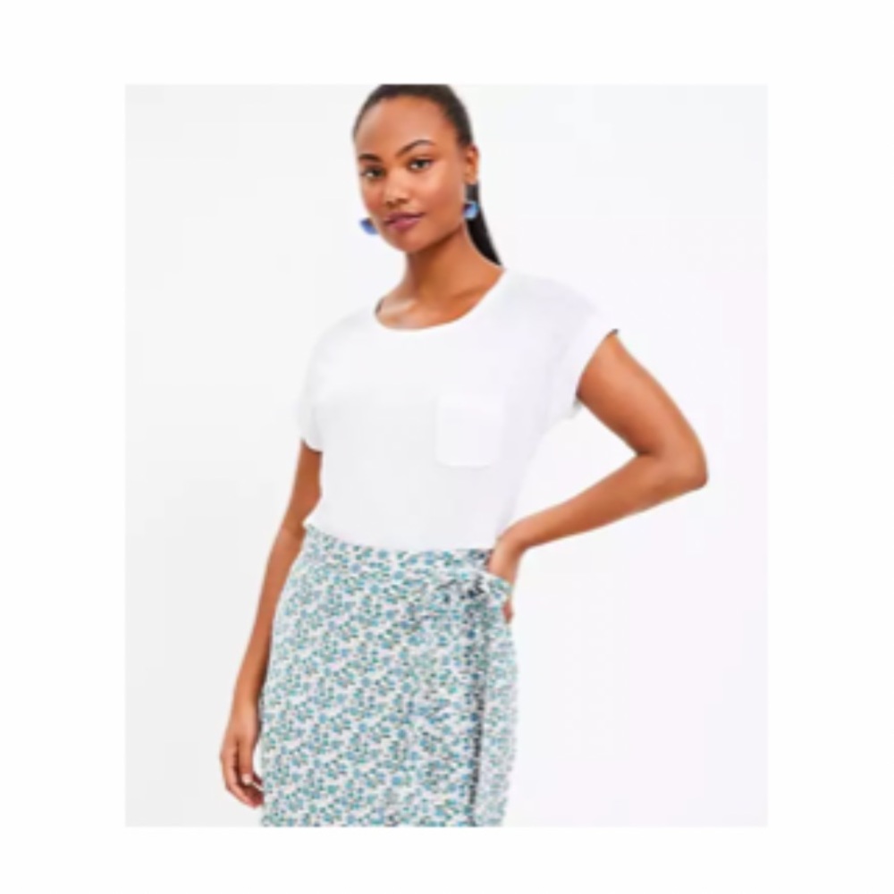 - LOFT Linen Blend Pocket Tee. White